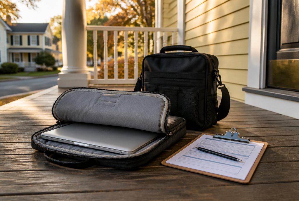Easy-PC collecting a laptop from a customer's porch in Natick, MA - doorstep computer pickup service